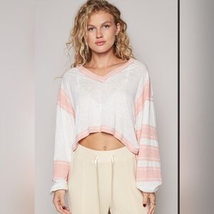 POL White and Pink Striped Top
